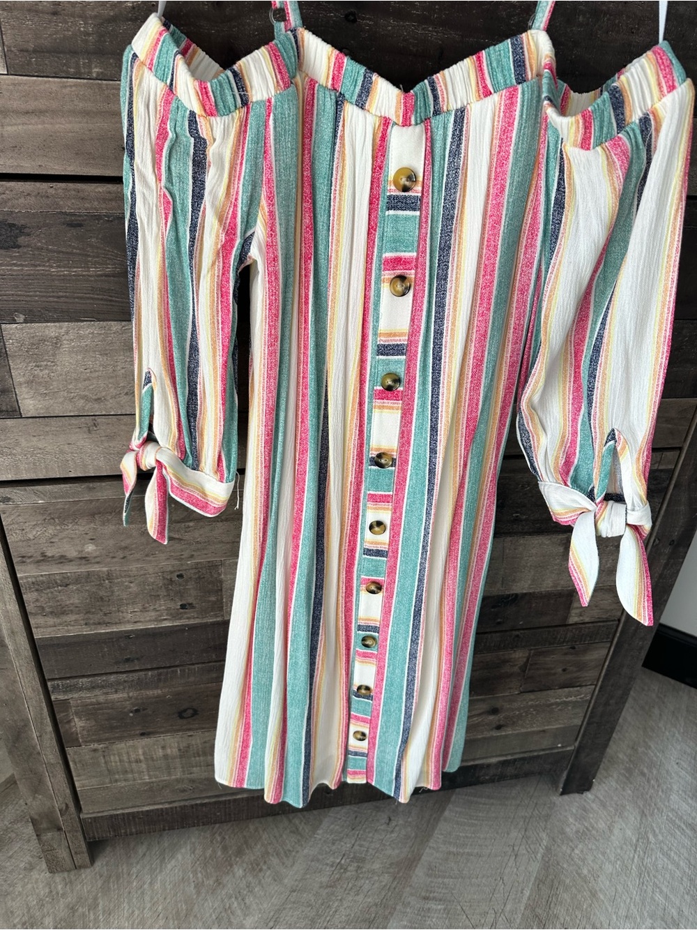 Off-Shoulder Striped Button-Front Maxi Dress - Multi - Picture 2 of 4
